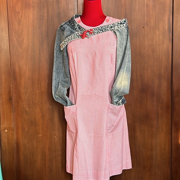 60s 70s Seersucker Candystripe Shift Dress M - Picture 8 of 9